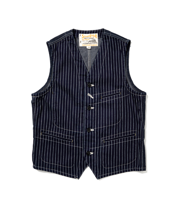 Lot No. SC12654 / 9oz. WABASH STRIPE WORK VEST - SUGAR CANE