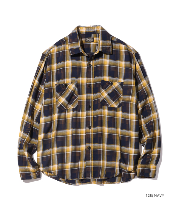 Lot No. SC29107 / RAYON TWILL CHECK WORK SHIRT - SUGAR CANE